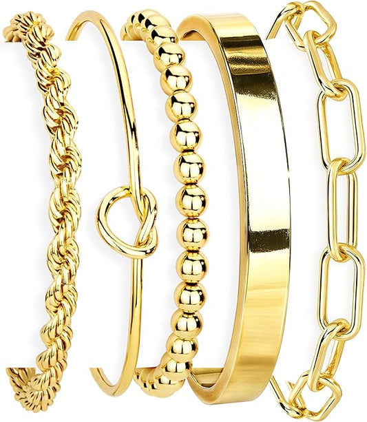 Gokeey Gold Bracelets Set for Women Non Tarnish, Waterproof 14K Gold Plated stainless steel Chunky Cuff Bracelet Stackable Gold Bangles